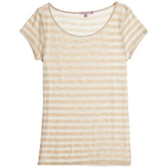 CALYPSO ST. BARTH STRIPED BEIGE WHITE CARLES TEE COTTON  / MODAL - Picture 1 of 1